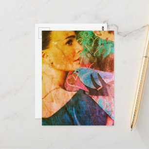 Vrouw met een Blauwe Vogel Surrealistische Collage Briefkaart