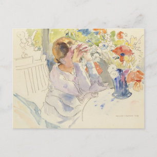 Vrouw met een bloemenboeket   Philipp Franck Briefkaart