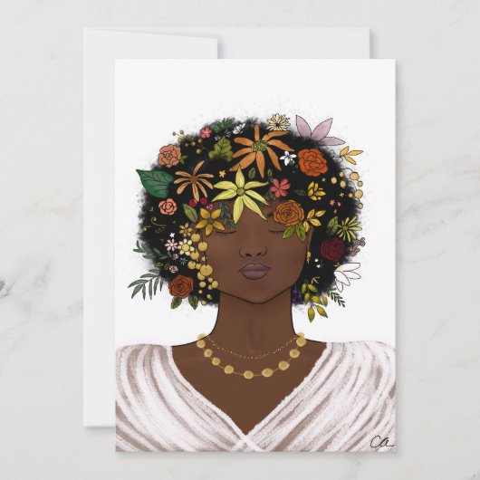 Vrouw met een bloemrijke Afro Feestdagenkaart (Voorkant)