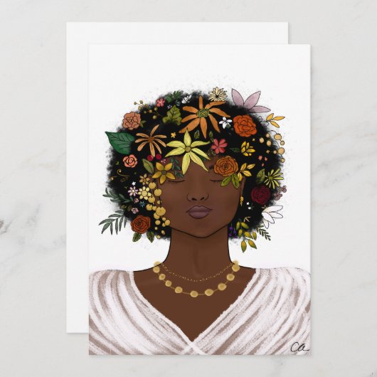 Vrouw met een bloemrijke Afro Feestdagenkaart (Voorkant / Achterkant)