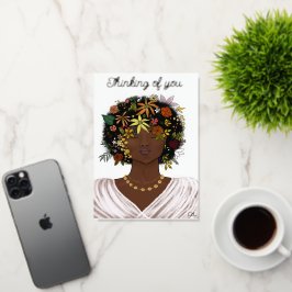 Vrouw met een Bloemrijke Afro Folie Custom Kaart