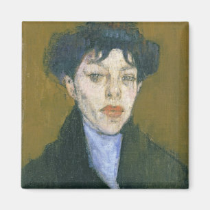 Vrouw met een Blue Scarf, c.1912 (olie op doek) Magneet