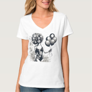 Vrouw met een bos ballonnen Line Silhouette T-shirt
