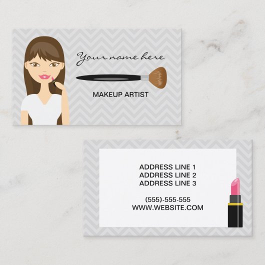 Vrouw met een bruine longhaasjesmaker visitekaartje (Voorkant / Achterkant)