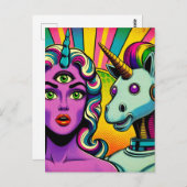 Vrouw met een derde oog en een robot eenhoorn briefkaart (Voorkant / Achterkant)