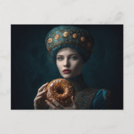 Vrouw met een donut briefkaart