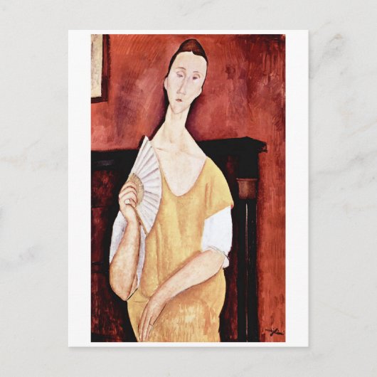 Vrouw met een Fan, Modigliani Briefkaart (Voorkant)