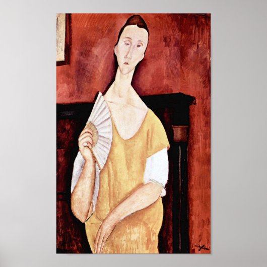 Vrouw met een Fan, Modigliani Poster (Voorkant)