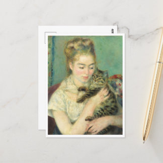 Vrouw met een Kat door Auguste Renoir Briefkaart