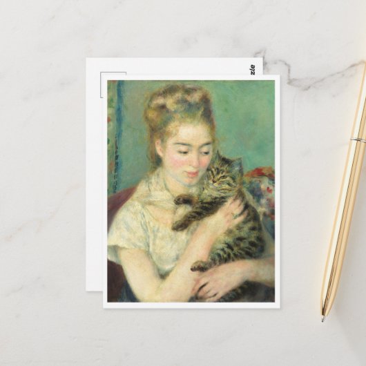 Vrouw met een Kat door Auguste Renoir Briefkaart (Voorkant / Achterkant in situ)