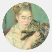 Vrouw met een Kat door Auguste Renoir Ronde Sticker (Voorkant)