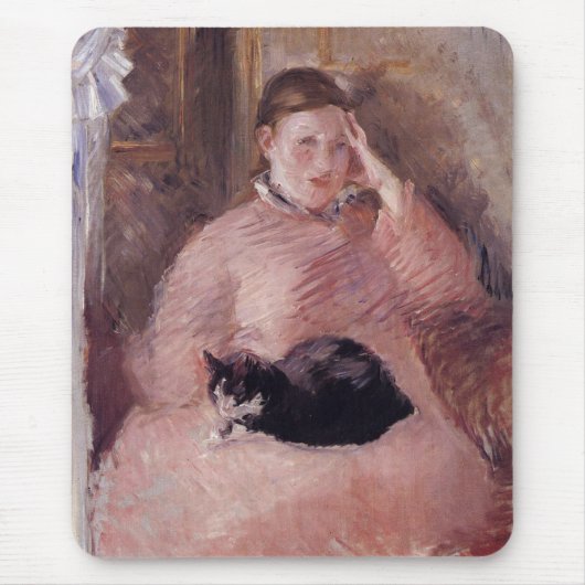 Vrouw met een kat (door Edouard Manet) Muismat (Voorkant)
