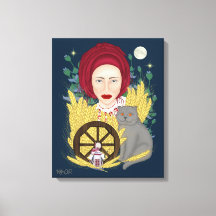 Vrouw met een kat. Oekraïens Uitgerekt Canvas Prin