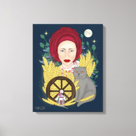 Vrouw met een kat. Oekraïense canvasprint met span Canvas Afdruk