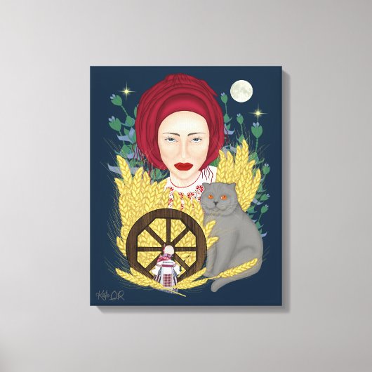 Vrouw met een kat. Oekraïense canvasprint met span Canvas Afdruk (Voorkant)