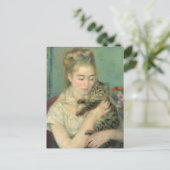 Vrouw met een kat - Renoir Impressionist Art Briefkaart (Staand voorkant)