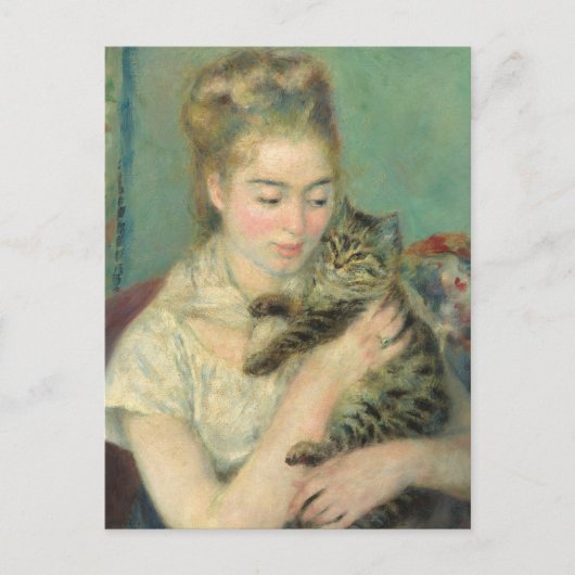 Vrouw met een kat - Renoir Impressionist Art Briefkaart (Voorkant)