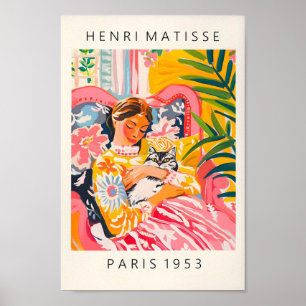 Vrouw met een kat, roze Matisse Wall Art, Dopami Poster
