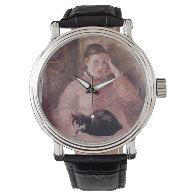 Vrouw met een kat (van Edouard Manet) Horloge (Voorkant)