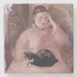 Vrouw met een kat (van Edouard Manet) Stenen Onderzetter