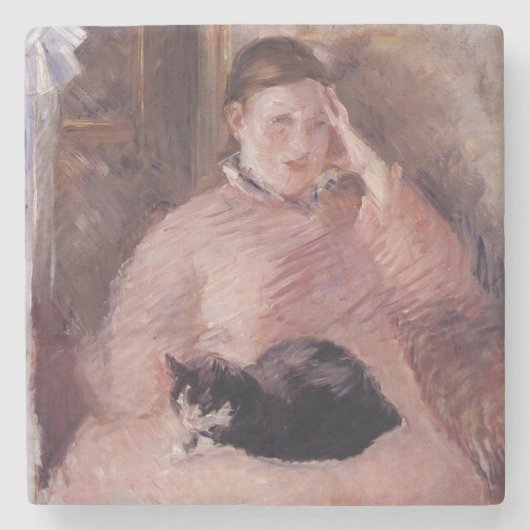 Vrouw met een kat (van Edouard Manet) Stenen Onderzetter (Voorkant)