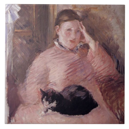 Vrouw met een kat (van Edouard Manet) Tegeltje (Voorkant)