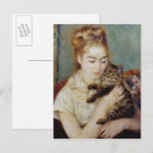 Vrouw met een kat van Pierre-Auguste Renoir Briefkaart (Voorkant / Achterkant)