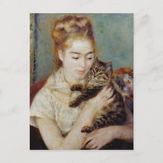 Vrouw met een kat van Pierre-Auguste Renoir Briefkaart (Voorkant)