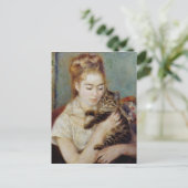 Vrouw met een kat van Pierre-Auguste Renoir Briefkaart (Staand voorkant)