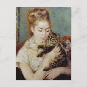 Vrouw met een kat van Pierre-Auguste Renoir Briefkaart