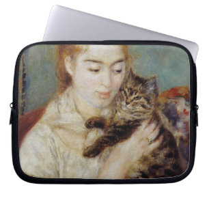 Vrouw met een Kat van Pierre-Auguste Renoir Laptop Sleeve
