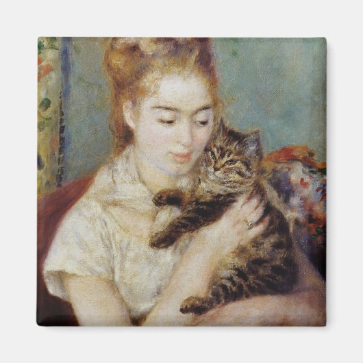 Vrouw met een kat van Pierre-Auguste Renoir Magneet (Voorkant)