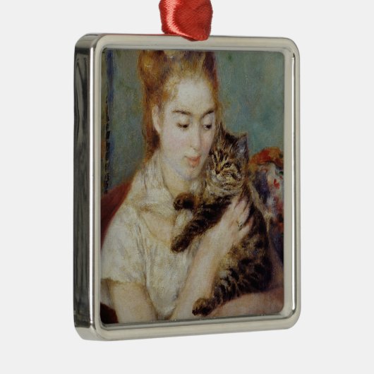Vrouw met een Kat van Pierre-Auguste Renoir Metalen Ornament (Rechts)