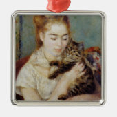 Vrouw met een Kat van Pierre-Auguste Renoir Metalen Ornament (Voorkant)