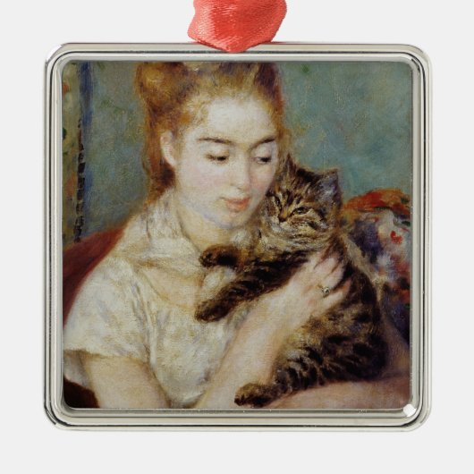Vrouw met een Kat van Pierre-Auguste Renoir Metalen Ornament (Voorkant)