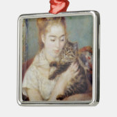 Vrouw met een Kat van Pierre-Auguste Renoir Metalen Ornament (Links)