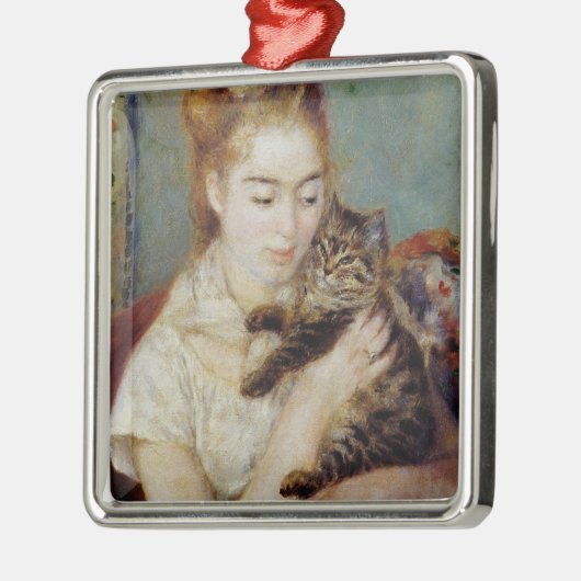 Vrouw met een Kat van Pierre-Auguste Renoir Metalen Ornament (Links)