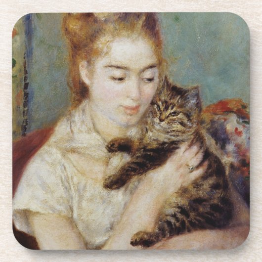 Vrouw met een Kat van Pierre-Auguste Renoir Onderzetter (Voorkant)