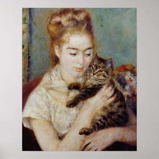 Vrouw met een kat van Pierre-Auguste Renoir Poster (Voorkant)