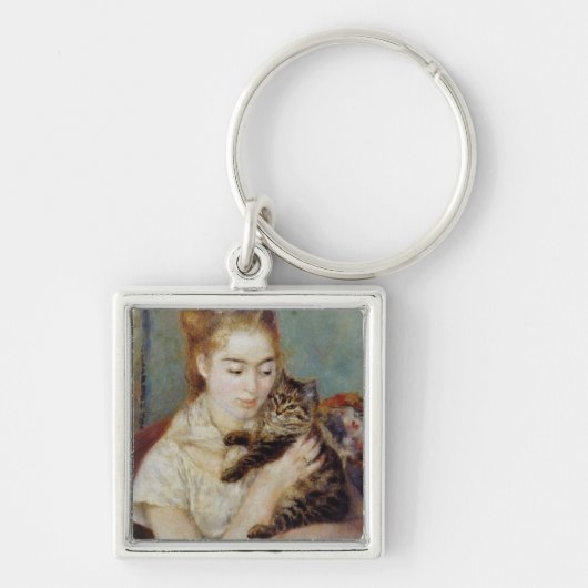 Vrouw met een Kat van Pierre-Auguste Renoir Sleutelhanger (Voorkant)
