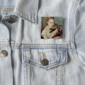 Vrouw met een Kat van Pierre-Auguste Renoir Vierkante Button 5,1 Cm (In situ)
