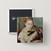 Vrouw met een Kat van Pierre-Auguste Renoir Vierkante Button 5,1 Cm (Voorkant /achterkant)