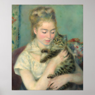 vrouw met een kattenschilderij van Renoir Poster