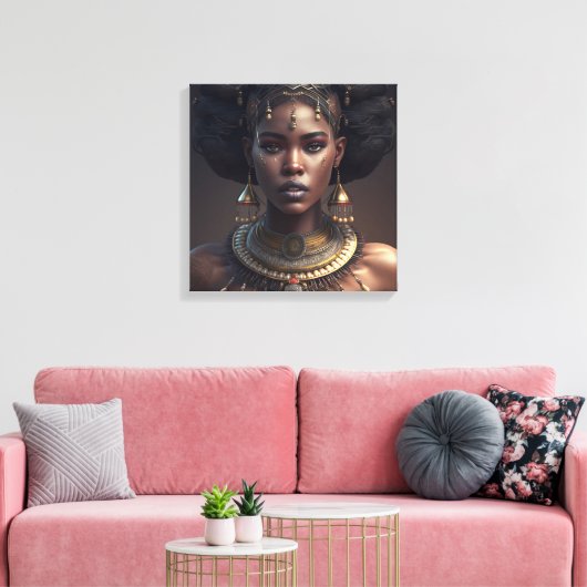 Vrouw met een ketting en oorbellen zwart Afrika Canvas Afdruk (Insitu (Woonkamer))
