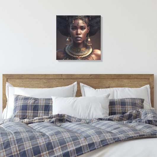 Vrouw met een ketting en oorbellen zwart Afrika Canvas Afdruk (Insitu (Slaapkamer))