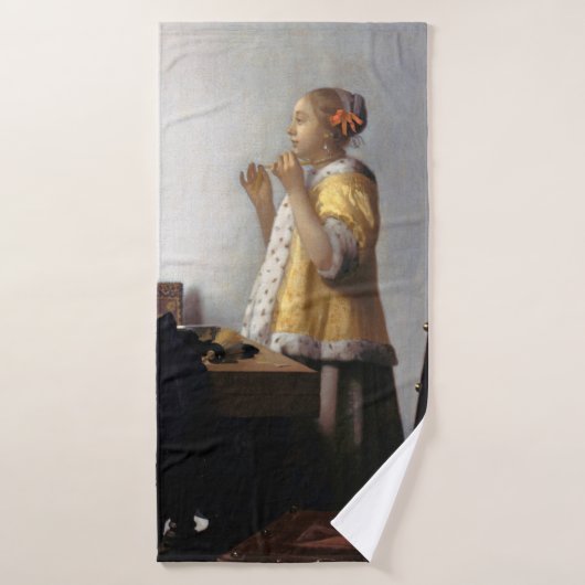 Vrouw met een Ketting van Pearl, Johannes Vermeer Badhanddoek (Badhanddoek)