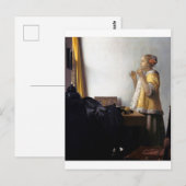 Vrouw met een Ketting van Pearl, Johannes Vermeer Briefkaart (Voorkant / Achterkant)