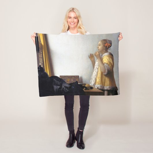 Vrouw met een Ketting van Pearl, Johannes Vermeer Fleece Deken (In situ)