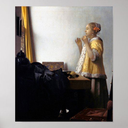 Vrouw met een Ketting van Pearl, Johannes Vermeer Poster (Voorkant)