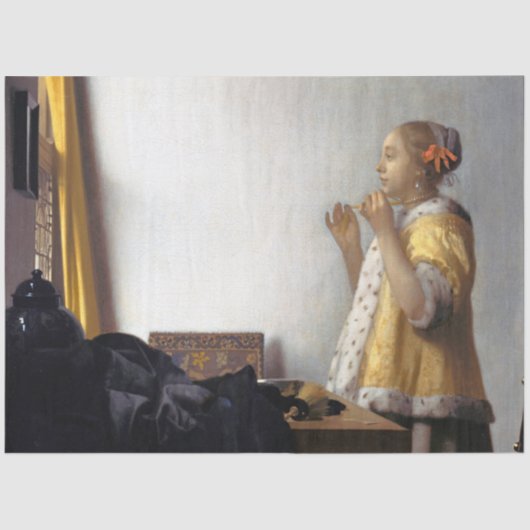 Vrouw met een Ketting van Pearl, Johannes Vermeer Tissuepapier (Voorkant)